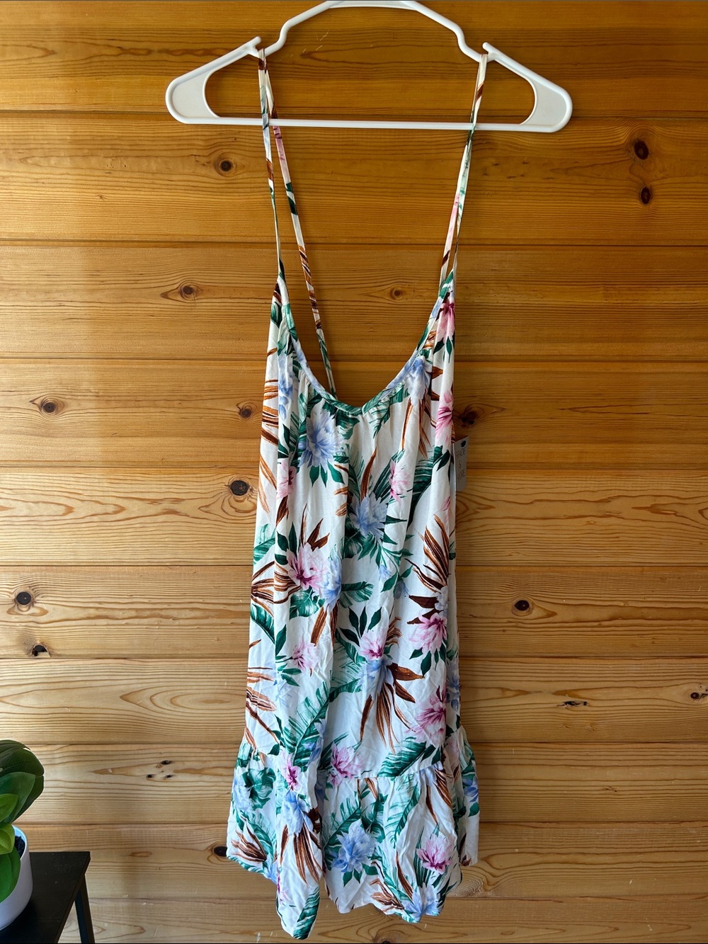 Shade & Shore White Floral Slip Coverup with Green and Pink Botanicals